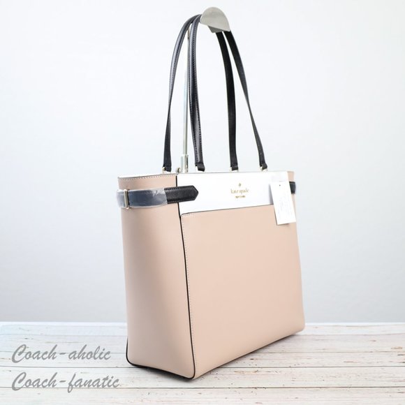 NWT Kate Spade Staci Laptop Tote Triple compartment Leather in Warm Beige - Picture 5 of 13